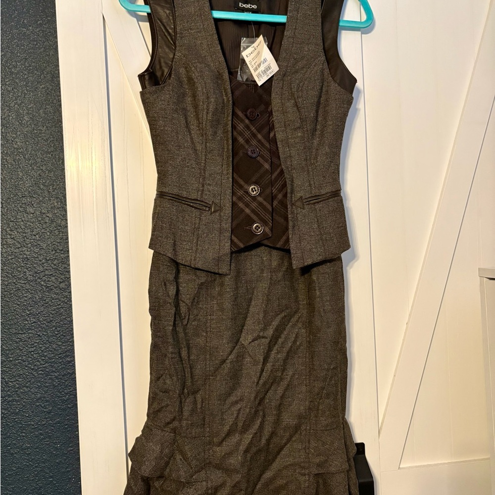 Vintage Bebe  Y2K Chocolate Brown Vest and dress brand new